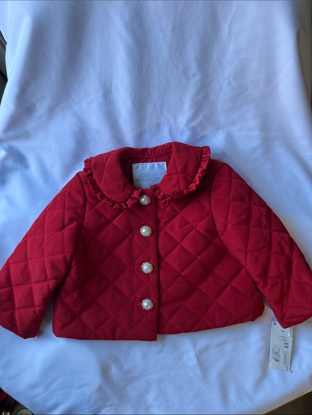 Edgehill Collection Red Quilted Puffer Jacket with Pearl Buttons